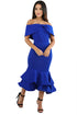 Sexy Royal Blue Bow Cape Off Shoulder Mermaid Bodycon Dress